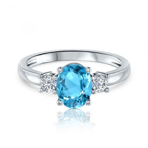 טבעת יהלומים בלו טופז זהב לבן SANYA מבט על